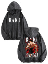 Baki Hanma Vintage Washed Hoodie Anime Graphic Sweatshirt