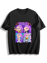 Pop Demon Hunters Rumi Four Panel Chibi Graphic Oversized T Shirt Anime Tee