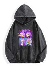 Pop Demon Hunters Rumi Chibi Four Grid Vintage Washed Hoodie Anime Sweatshirt