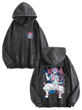 Demon Slayer Akaza Vintage Washed Hoodie Anime Graphic Sweatshirt