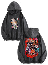 Demon Slayer Group Vintage Washed Hoodie Anime Graphic Sweatshirt