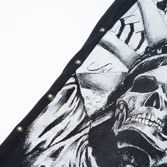 LOSTSHDWS Skull Print Distressed Rivet Loose Unisex Cotton Five‑Quarter Shorts