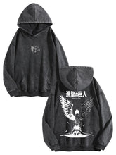 Attack On Titan Vintage Washed Hoodie Anime Graphic Sweatshirt