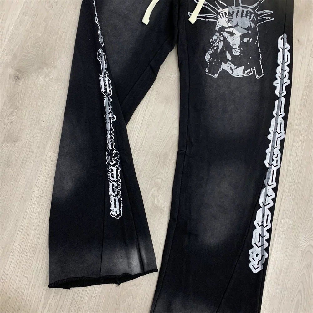 LOSTSHDWS Distressed Washed Letter Print Loose Unisex Sweatpants