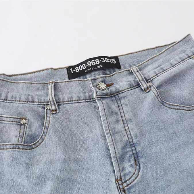 LOSTSHDWS Logo Patchwork Embroidered Slim Fit Unisex Jeans