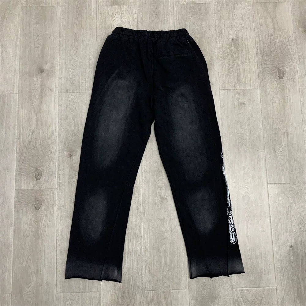 LOSTSHDWS Distressed Washed Letter Print Loose Unisex Sweatpants