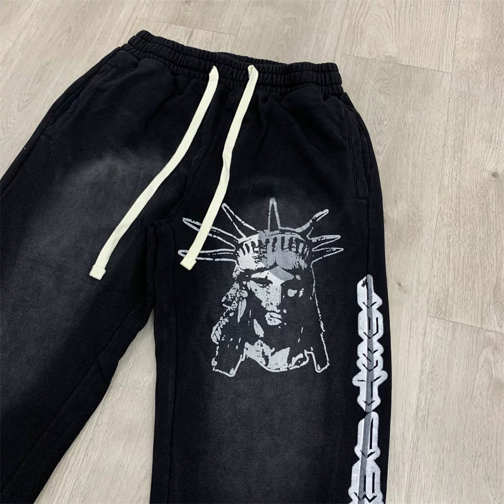 LOSTSHDWS Distressed Washed Letter Print Loose Unisex Sweatpants