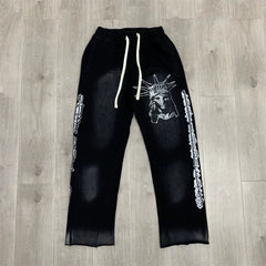 LOSTSHDWS Distressed Washed Letter Print Loose Unisex Sweatpants