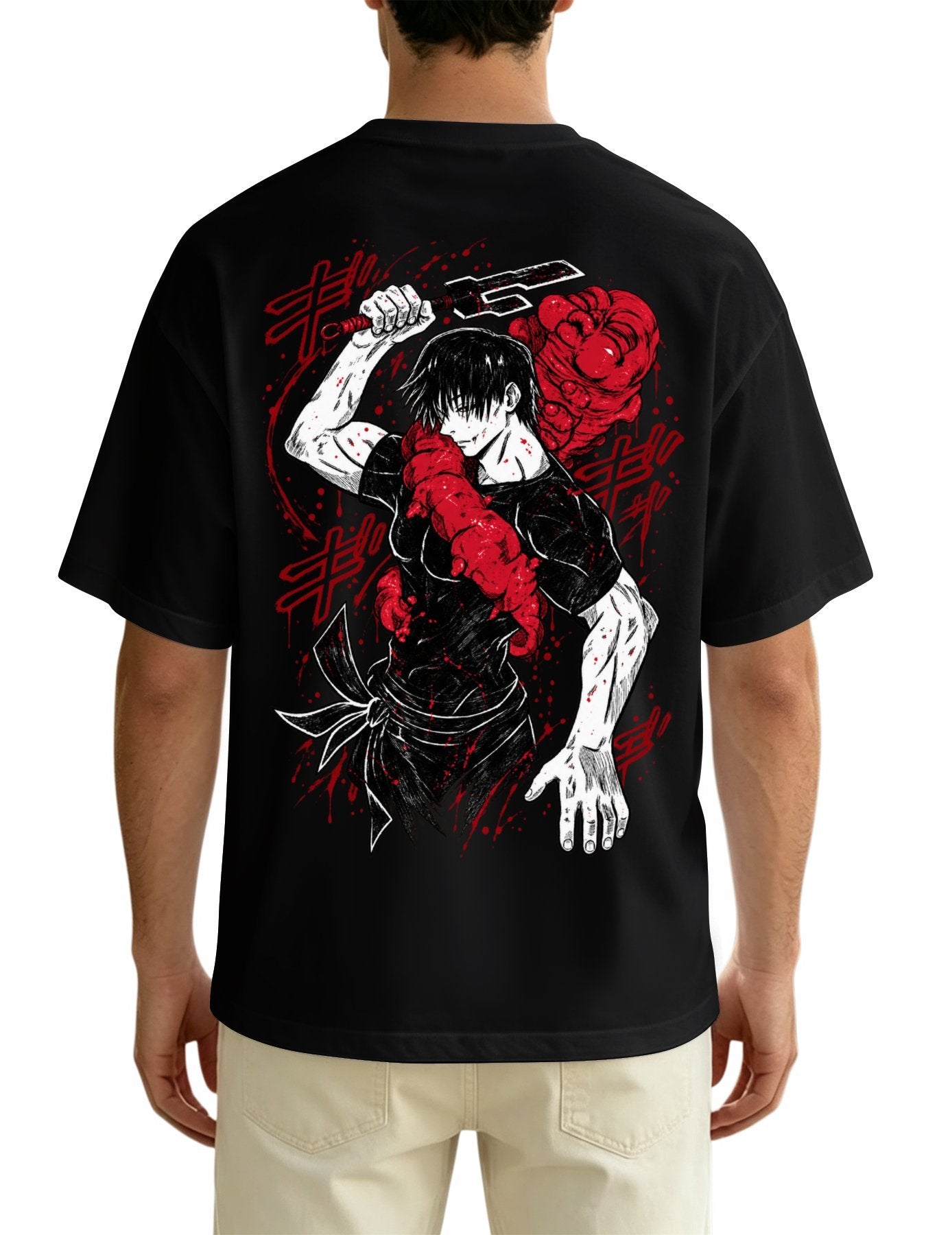 Toji Fushiguro Red Accent Black Anime Tee