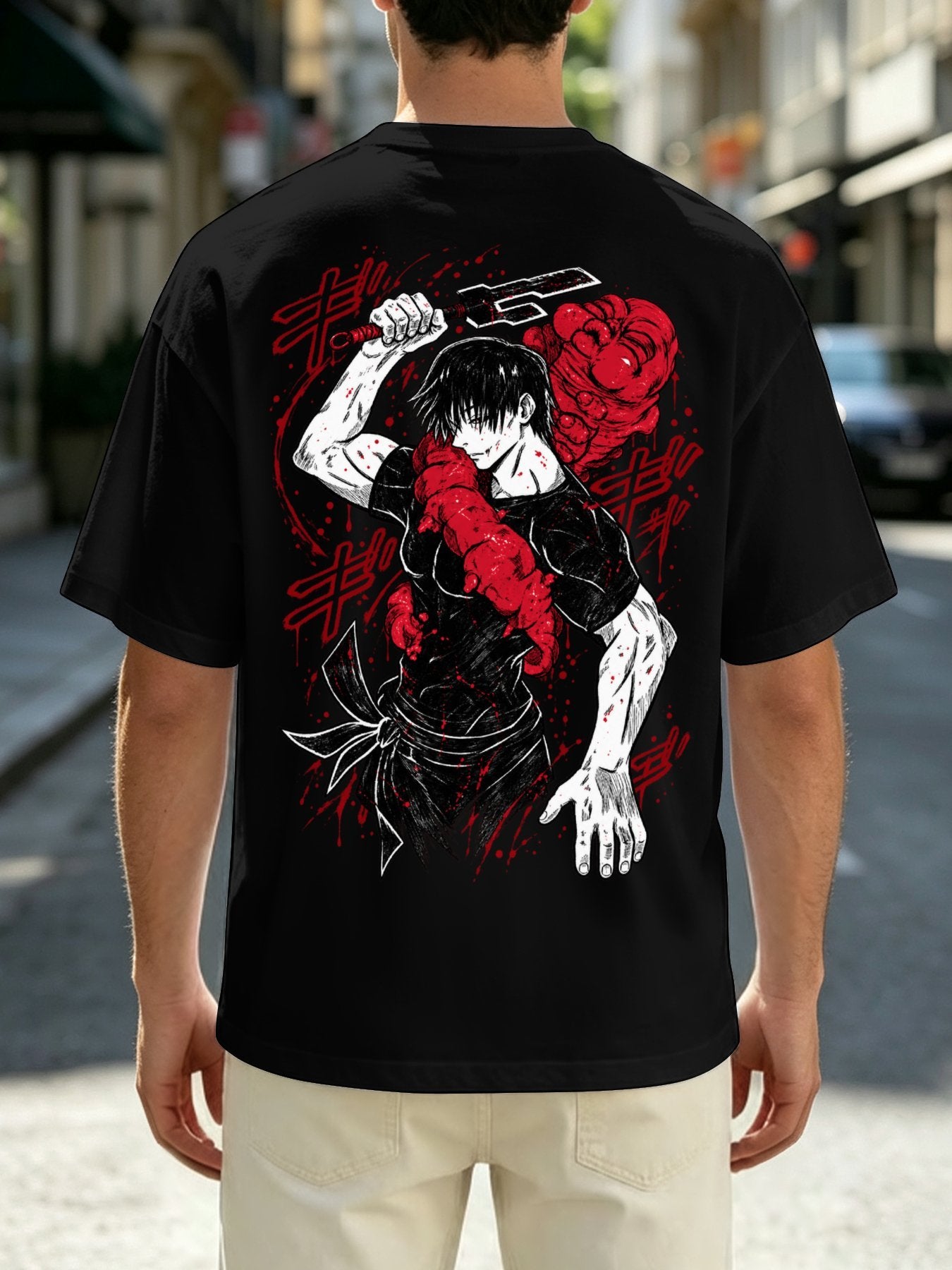 Toji Fushiguro Red Accent Black Anime Tee